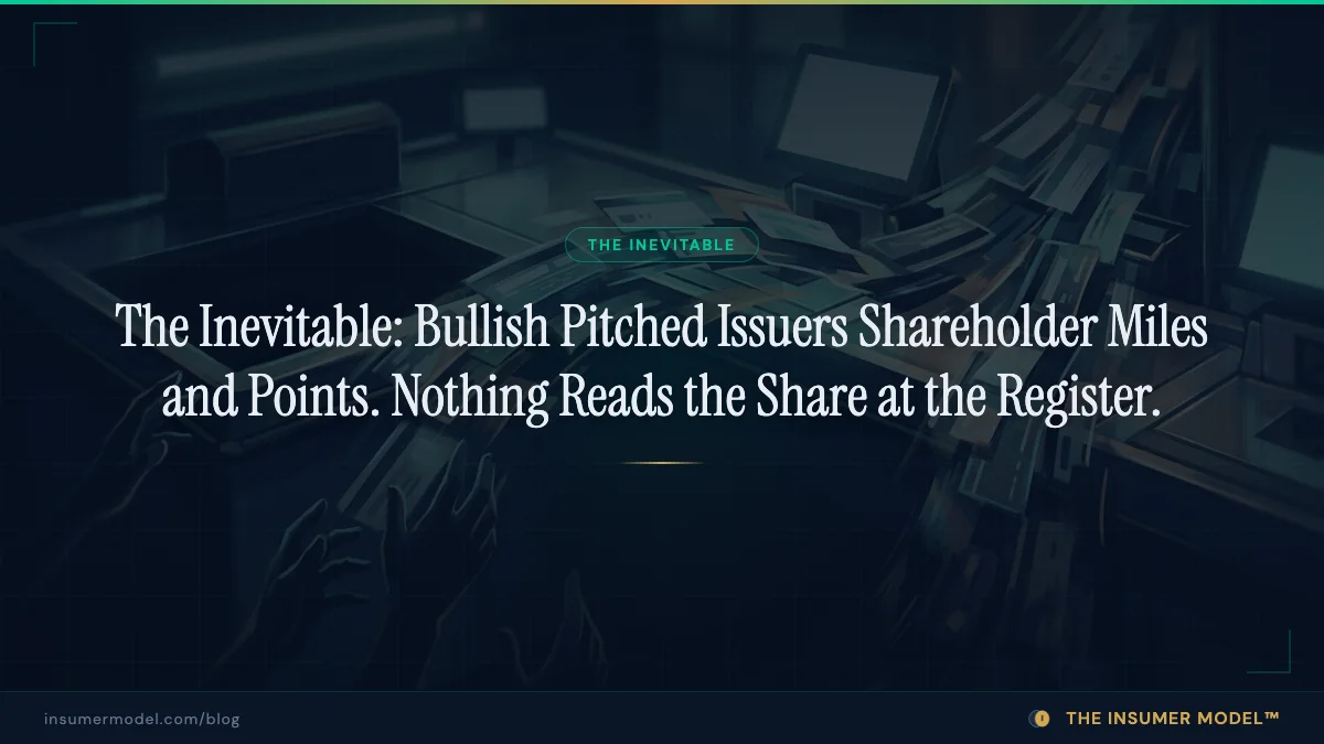 The Inevitable: Bullish Pitched Issuers Shareholder Miles and Points. Nothing Reads the Share at the Register.